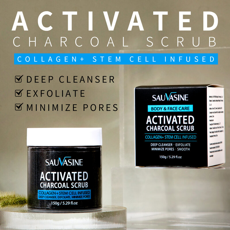 Activated Charcoal Body Scrub Exfoliating Skin Scrubs Whitening Cream Deep Cleansing Acne Blackhead Treatment Remove Dead Cells