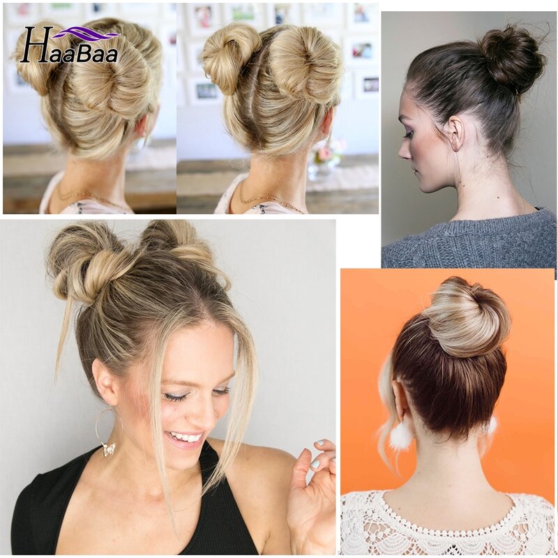 Knot Haar Stuk Hair Extensions Voor Vrouwen Updo Menselijk Haar Broodjes Haarstukje Blonde Chigon Haarstuk Steil 15G