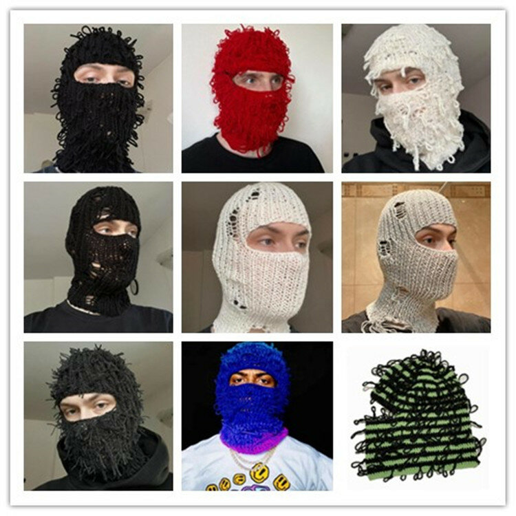 2023 Nieuwe Baraklava Ski Hoed Halloween Grappige Zwarte Coil Hoed Handgemaakte Oude Wollen Masker Voor Man En Vrouw Hot Sale