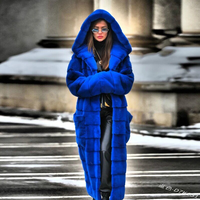 Casual kurtka ze sztucznego futra płaszcz kobiety bluzy Furry gruby ciepły długi Faux kurtka z futra królika Slim płaszcz zimowy kobiety casaco feminino