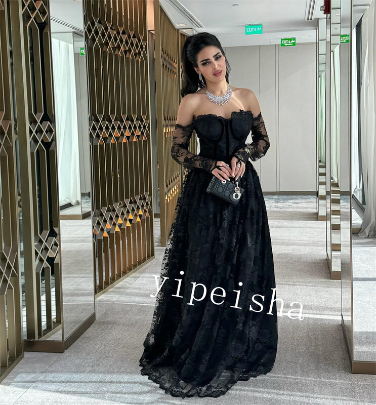  Evening Saudi Arabia Lace Pattern Party A-line Off-the-shoulder Bespoke Occasion Gown Long Dresses