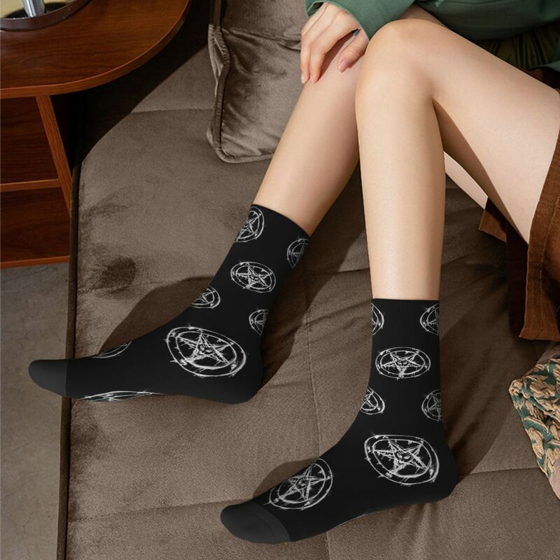 Cool Baphomet Satanic Goat Pentagram Sports Socks Polyester Middle Tube Socks for Unisex Breathable