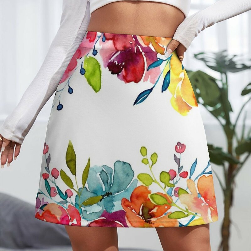 Mini saia de flores brilhantes para mulheres, roupas vintage, aquarela, peônias, sexy, 2024, 90s