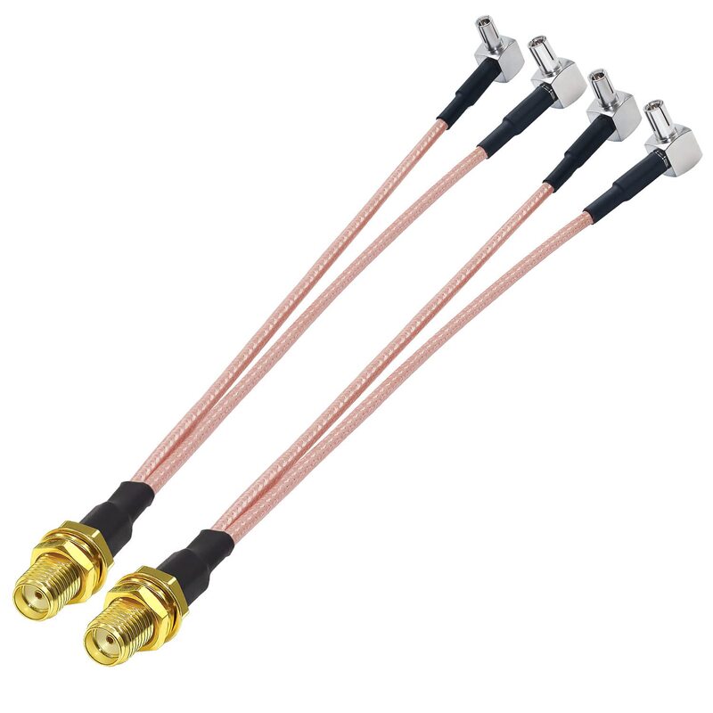 2 pak SMA betina Ke TS9 ganda sudut kanan kabel pemisah jantan 6 inci (15cm) kabel Coax ekstensi RF tipe V Pigtail koaksial