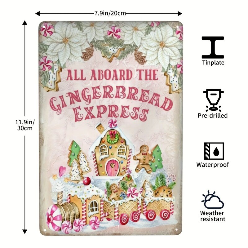 Christmas Tin Sign, Pink Gingerbread Express Train Sign, Gingerbread Cookies Sign, Christmas Party Sign,Sweet Treats, Home Decor