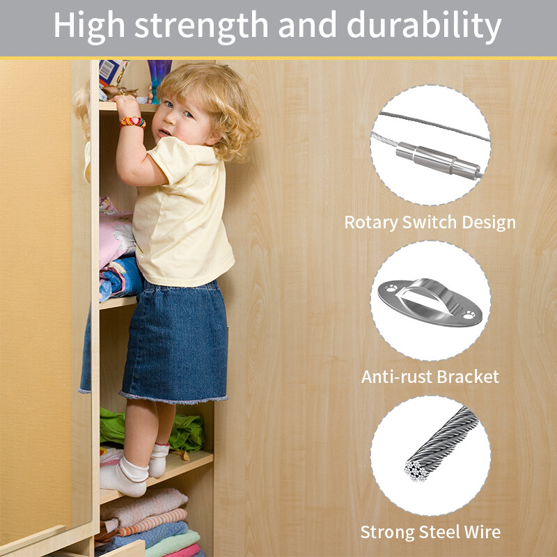 Âncoras de móveis para Baby Wall Dresser, Heavy-Duty Anti-Tip Mobiliário Correias para Armários Armários Estante & TVs