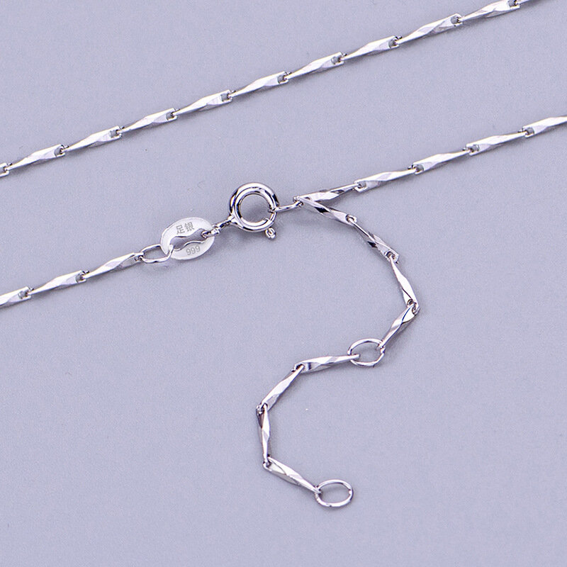 Kalung Sederhana perak 999 Premium rantai leher polos perhiasan DIY membuat pasokan berkilau berlian berbentuk rantai dapat disesuaikan sehari-hari