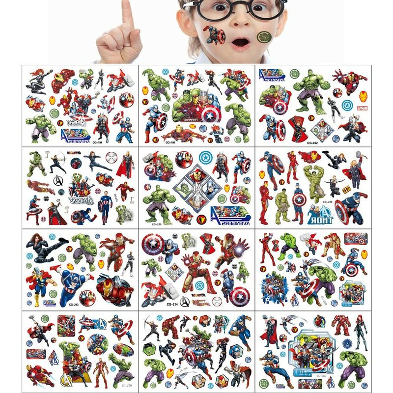 The Avengers Tattoo Stickers Disney Theme Waterproof Original Superhero Sticker Birthday Party Supplies Cartoon Kids Boys Gift