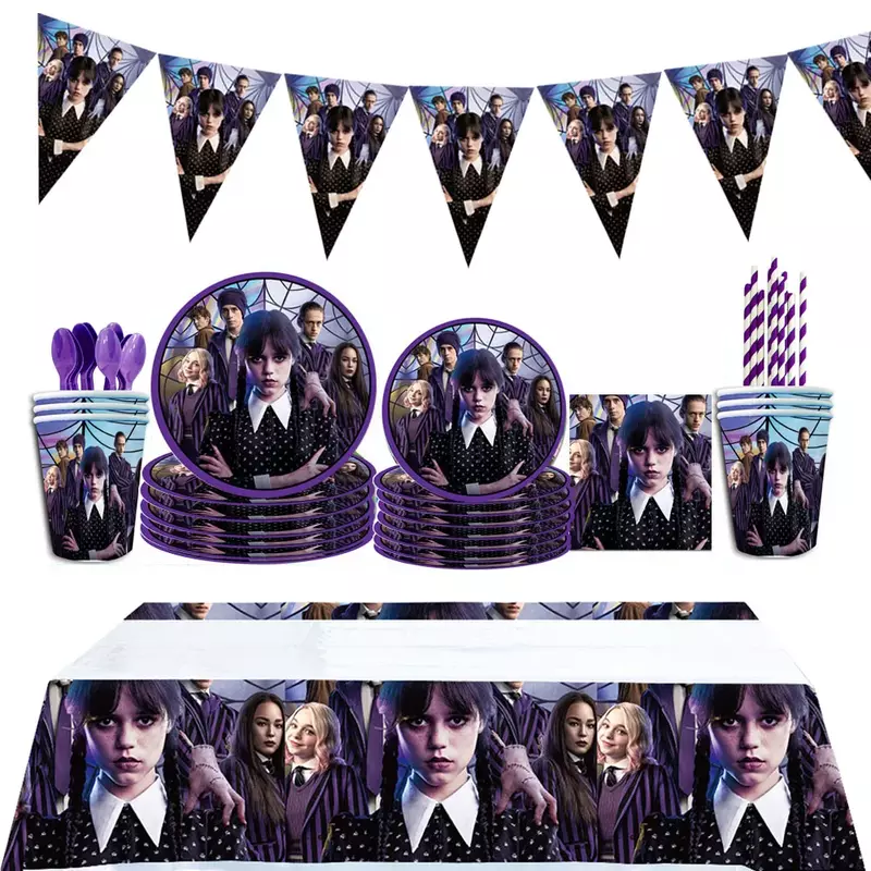 Wednesday Addams of Disposable Decorations Sets of Napkins Plates For Birthday Baby Shower Farewell Dinning Wedding Home Events
