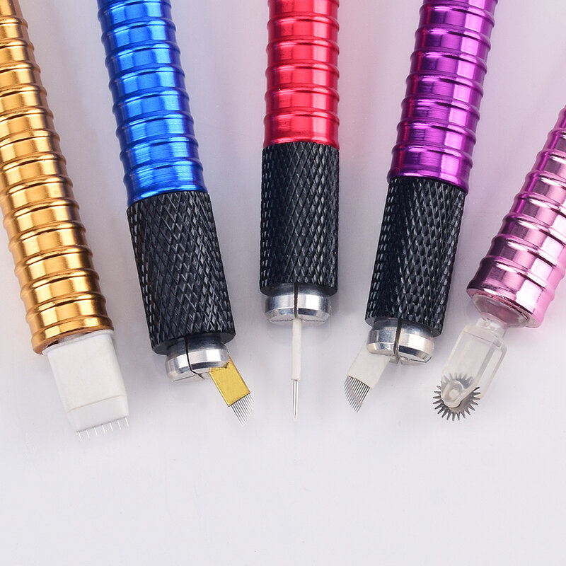 다채로운 알루미늄 마이크로 블레이딩 수동 펜, 문신 기계, 3D 영구 메이크업 눈썹 문신 펜, 10 개
