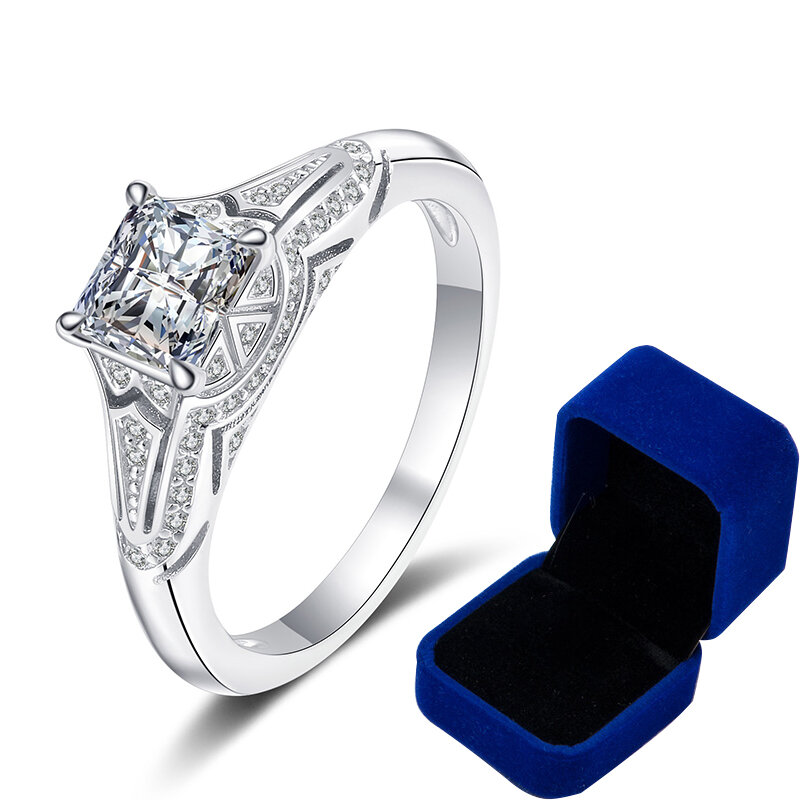 2CT Princess Cut Moissanite Engagement Ring Diamant Solitaire Ring Met Accenten Voor Vrouwen Sterling Zilveren Banket Party Sieraden