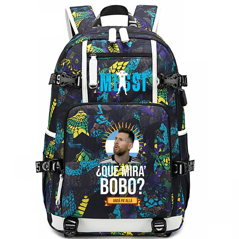 messi printed youth backpack student school bag large capacity outdoor travel bag suitable for boys and girls