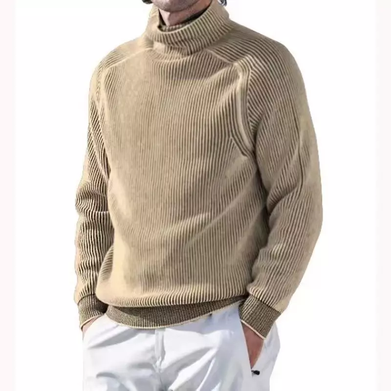 New Men's Turtleneck Sweatshirt Long Sleeve Pullovers Men Solid Rib Casual Thin Clothing Spring Autumn Corduroy Male Tees Top