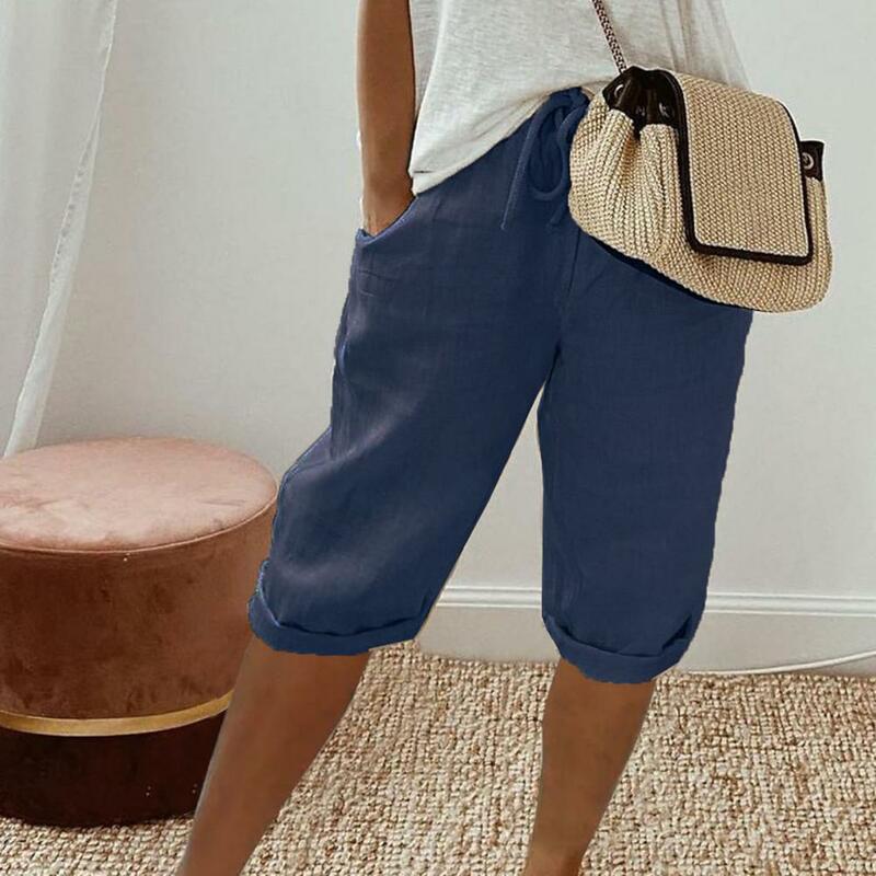 Pantalones cortos de verano para mujer, Shorts informales, elásticos, con cordón en la cintura, holgados, de Color sólido, cómodos