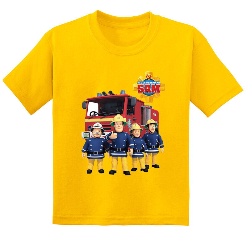 T-shirt imprimé pompier Sam pour enfants, vêtement d'été en coton à manches courtes pour garçons et filles