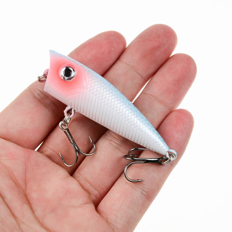 1pc Popper Fishing Lure 6cm/6.5g Hard Bait Artificial Topwater Bass Trout Pike Wobbler Fishing Tackle with 2 Treble Hooks