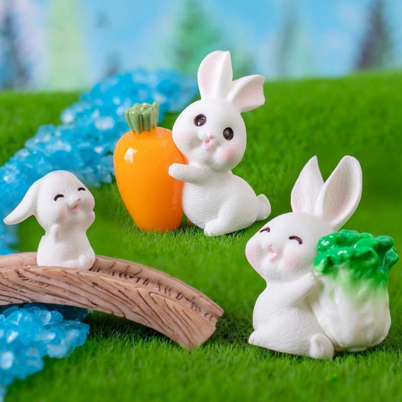 Mini Rabbit Miniature Ornament Resin Keychain Pendant Ornament Decorative Figurines Animal Model for Cars Homes Fairy Garden
