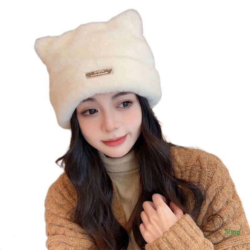 Livraison directe automne femmes oreilles chat bonnets hiver chaud en peluche chapeau oreille chaud casquette