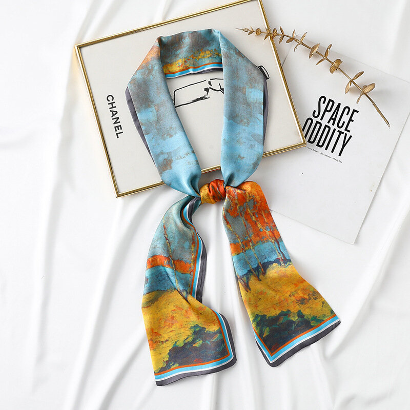 Sciarpa di seta lunga 2022 primavera e l'estate nuova fascia per capelli sciarpa da donna in seta stampata in stile dolce giapponese e coreano