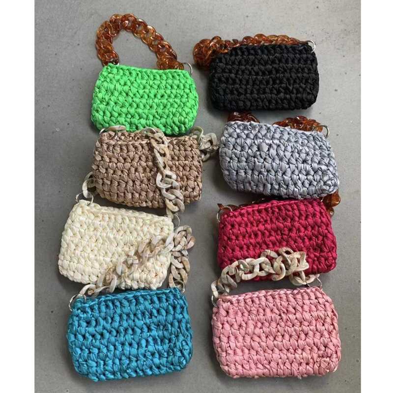 2024 tas tenun warna murni wanita Korea Selatan tas selempang bahu rantai tas tangan desainer dompet tas tangan