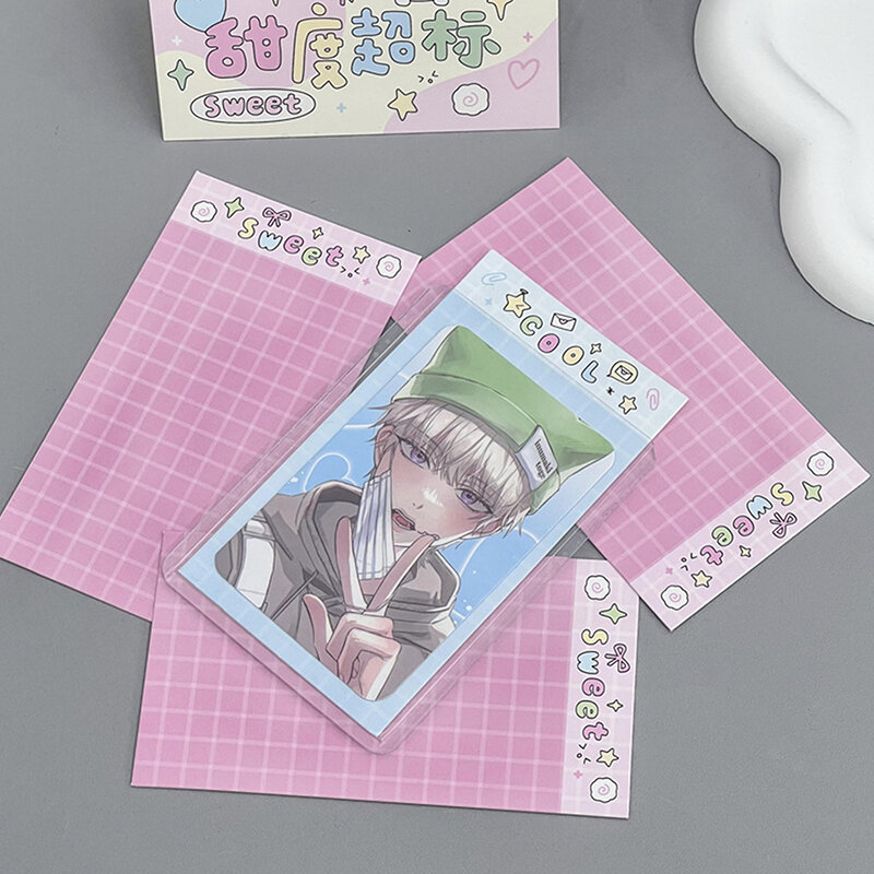 10 buah kartu sisipan latar belakang bahan kemasan kartu foto pengisi oploader kotak-kotak merah muda manis