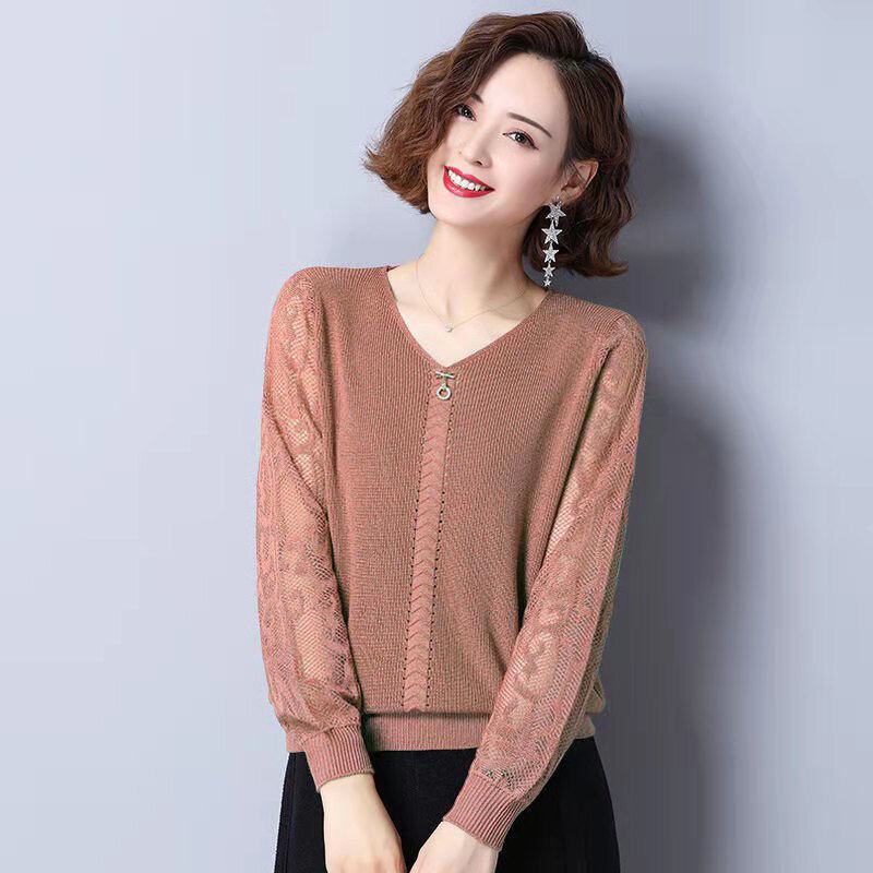 Wanita sederhana V-neck Sweater Fashion wanita Pullover elastis Jumper rajut wanita kasual warna Solid atasan dasar kebesaran G05
