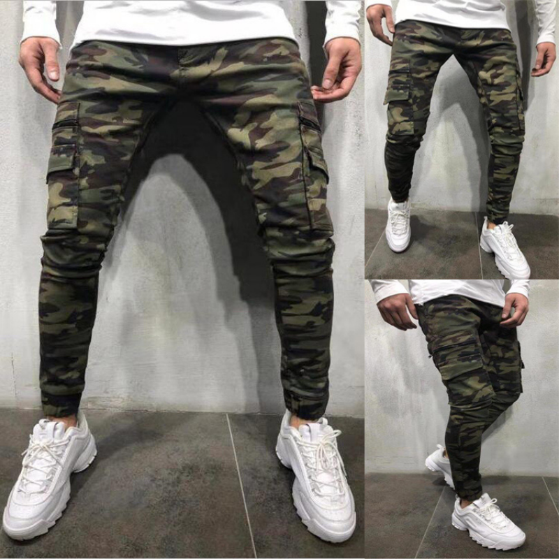 Tendência de moda masculina camuflagem jeans juventude personalidade magro tendência calças jeans primavera e outono carga 2022 calças masculinas novas