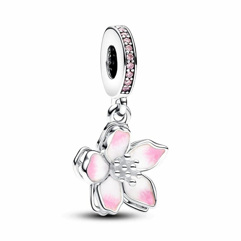 2024 New Flower series Sterling Silver peach blossom Roses Charms Bead Pendant For Pandora Bracelet For Girls Jewelry Gifts