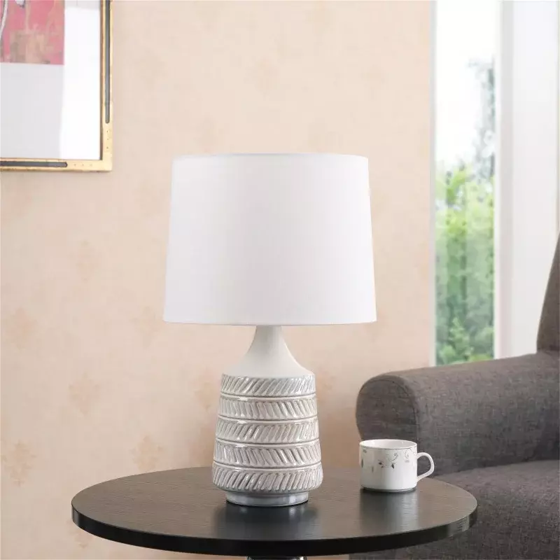 Better Homes & Gardens White and Beige Etched Ceramic Table Lamp with Shade 17"H