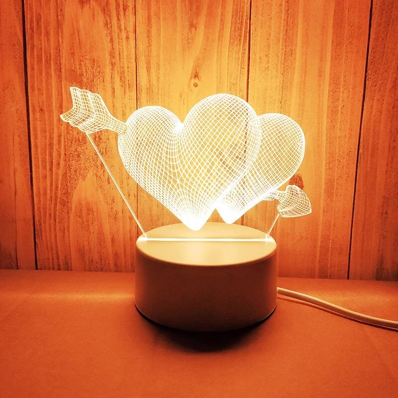 Lámpara Led acrílica 3D de amor romántico para el hogar, luz nocturna para niños, lámpara de mesa, decoración de fiesta de Navidad, lámpara de mesita de noche del día de San Valentín