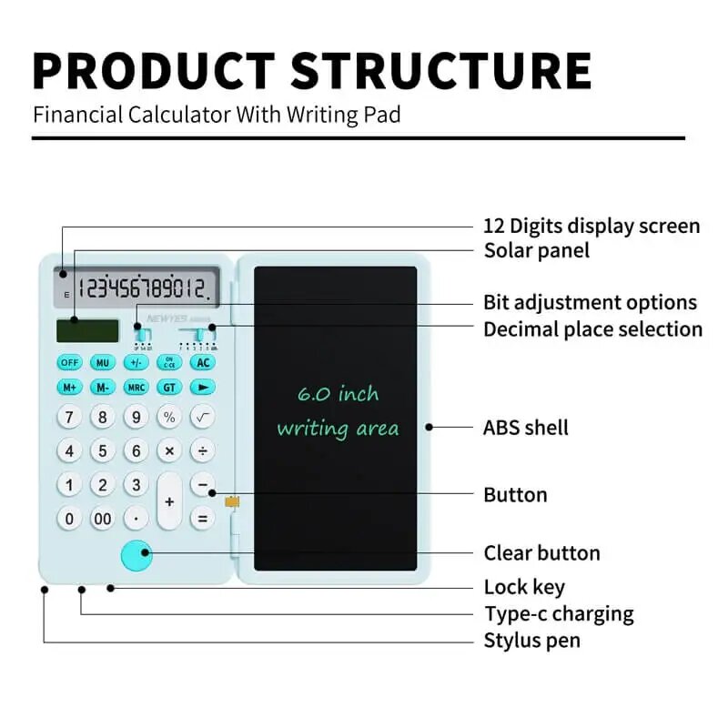 Mini calcolatrice tavoletta grafica digitale da 6.5 pollici tavoletta da scrittura LCD con stilo calcolatrici portatili con espositore per blocco note 2023
