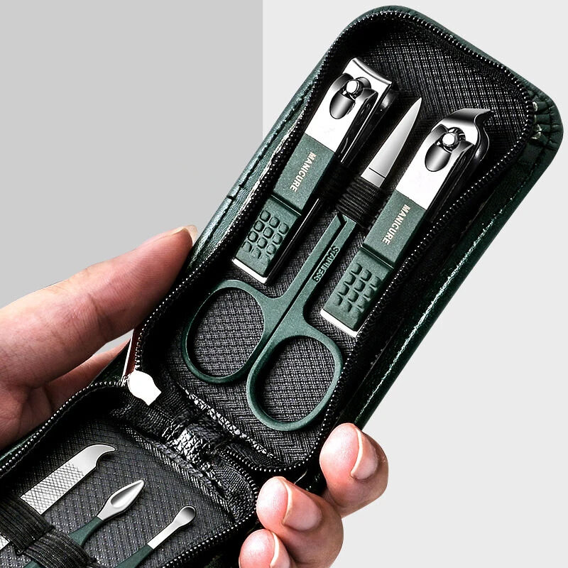 Germania 6 pezzi Set di Manicure di lusso portatile kit di Pedicure Set di tagliaunghie nero brillante strumenti per la cura personale forbici per sopracciglia