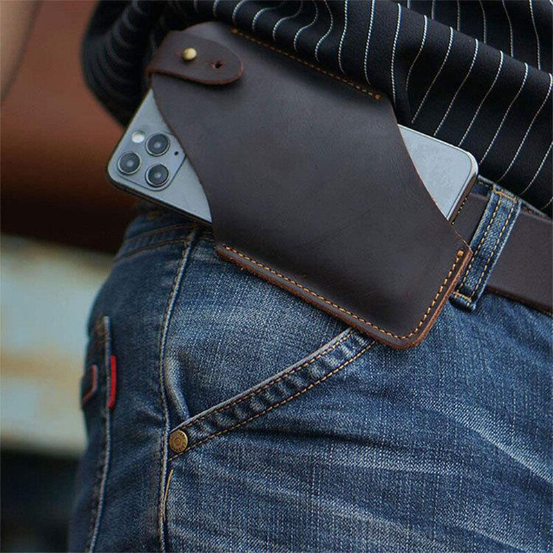 Bolsa de soporte de cinturón de teléfono móvil para hombres, funda de cinturón de PU negra multiusos, bolsa de transporte