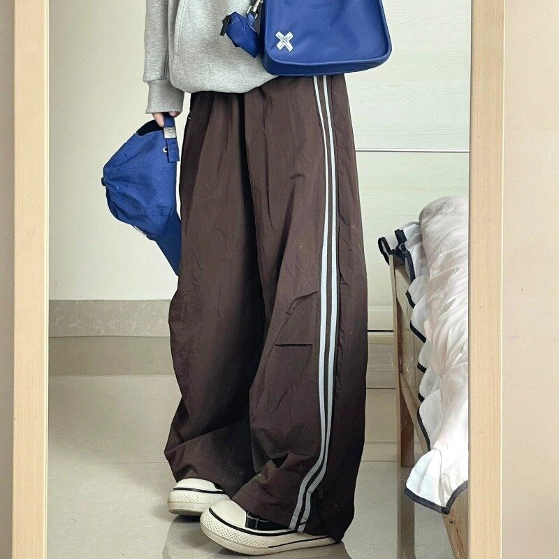 Deeptown-calça feminina listrada vintage, calça esportiva larga, calça de jogging, estilo japonês, streetwear Y2k, coreana, Harajuku, estilo dos anos 2000