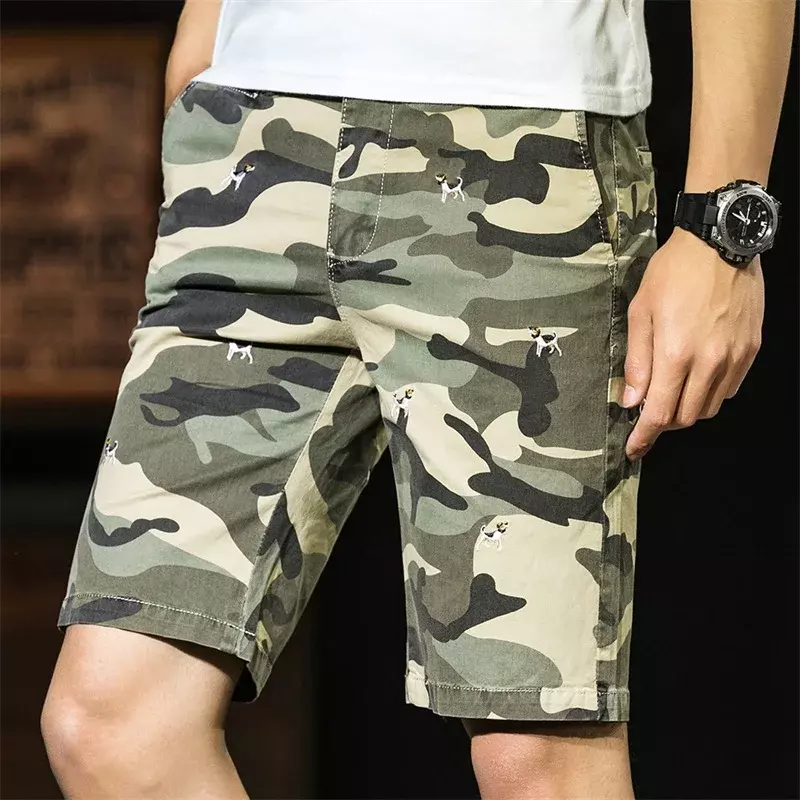 Męska letnia nowa szorty Cargo moda młodzieżowa rekreacyjna Slim Fit z czystej bawełny oddychająca spodnie w dużym rozmiarze kamuflażowa wygodne szorty