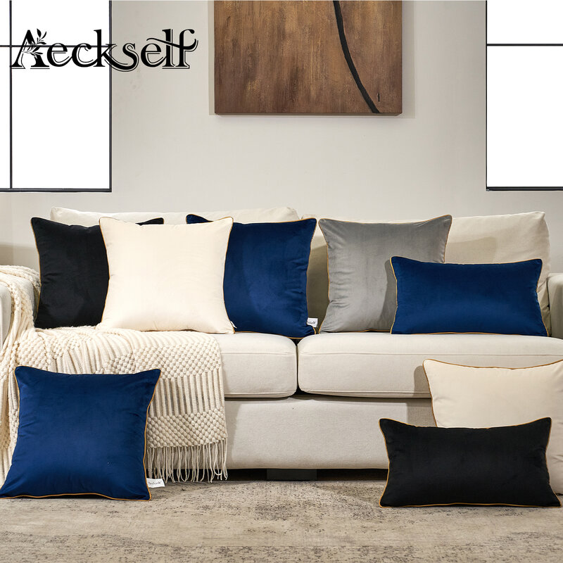 AeckSelf-装飾的な単色のベルベットカバー,枕カバー,ソファ,寝室,白,灰色,黒,青,家の装飾