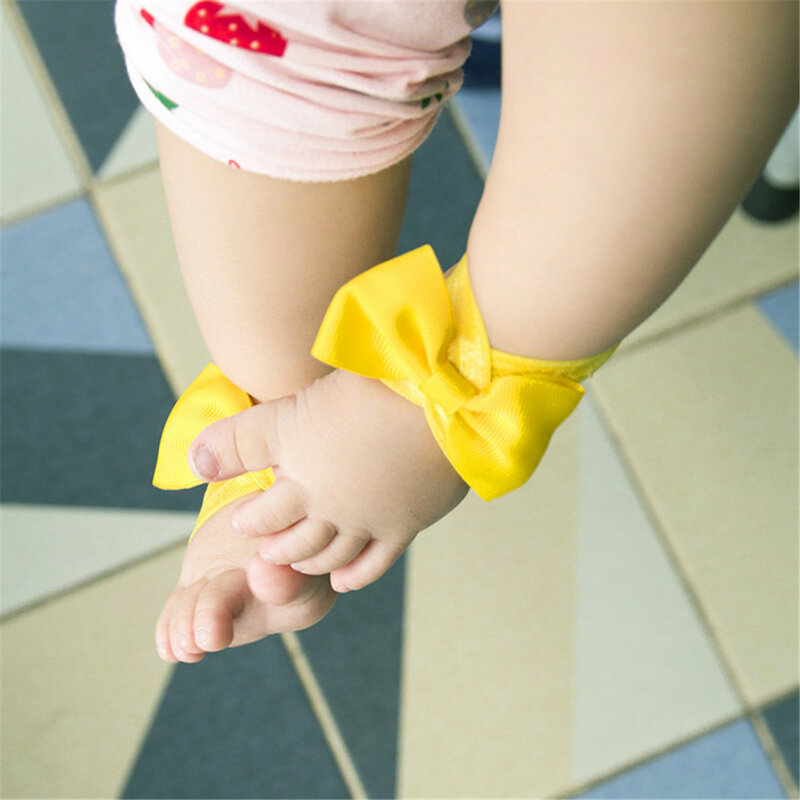 0-1y Neugeborenen Bowknot Barfuß Sandalen Mädchen Baby Füße Blumen band Kleinkind einfarbig Bogen Füße mit DIY Fuß Dekor Foto Requisiten
