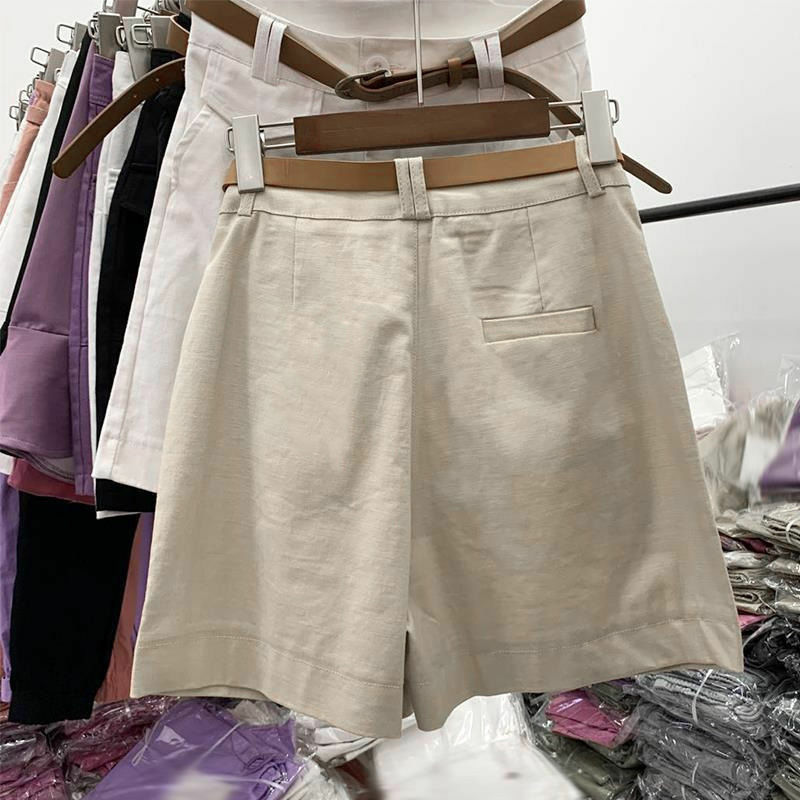 Pantalones cortos de cintura alta para mujer, pantalón sencillo y holgado con bolsillo, estilo coreano, combina con todo, verano