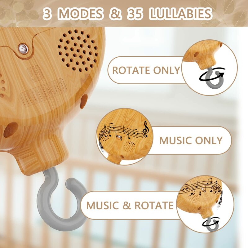 Crib Mobile Musical Box 35 Songs Bed Hanging Bell Toy Electric Rotary Toys Motor Accessory Pendant Toy Nursery Plays Wood Grain