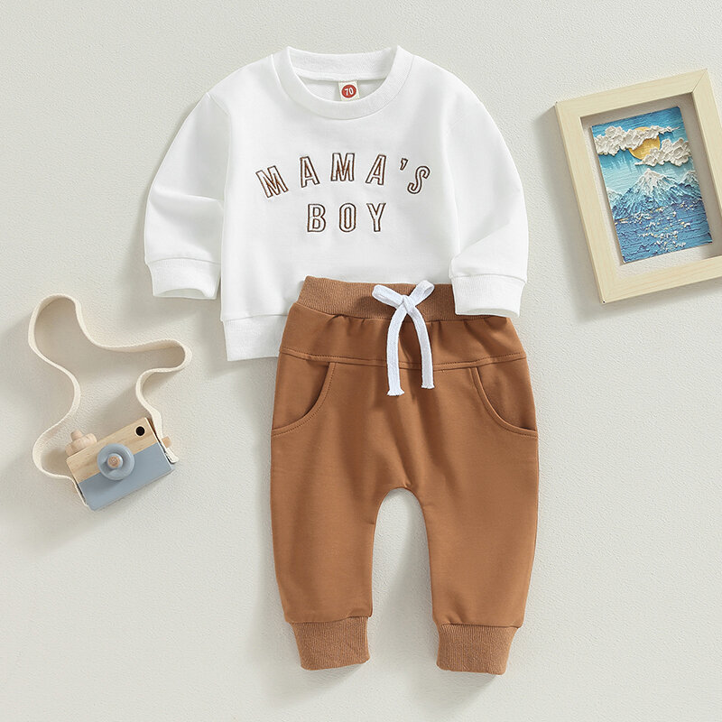 Toddler Baby Boy Clothes Set 6M 12M 18M 24M Mamas Boy Fall Winter Outfit Long Sleeve Sweatshirts and Pants