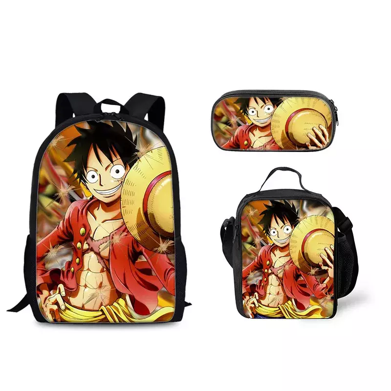 One Piece Backpack ONEPIECE Printed Primary and Secondary School Bag Lunch Bag Pencil Bag Three-piece Set Trend Mochila Daily