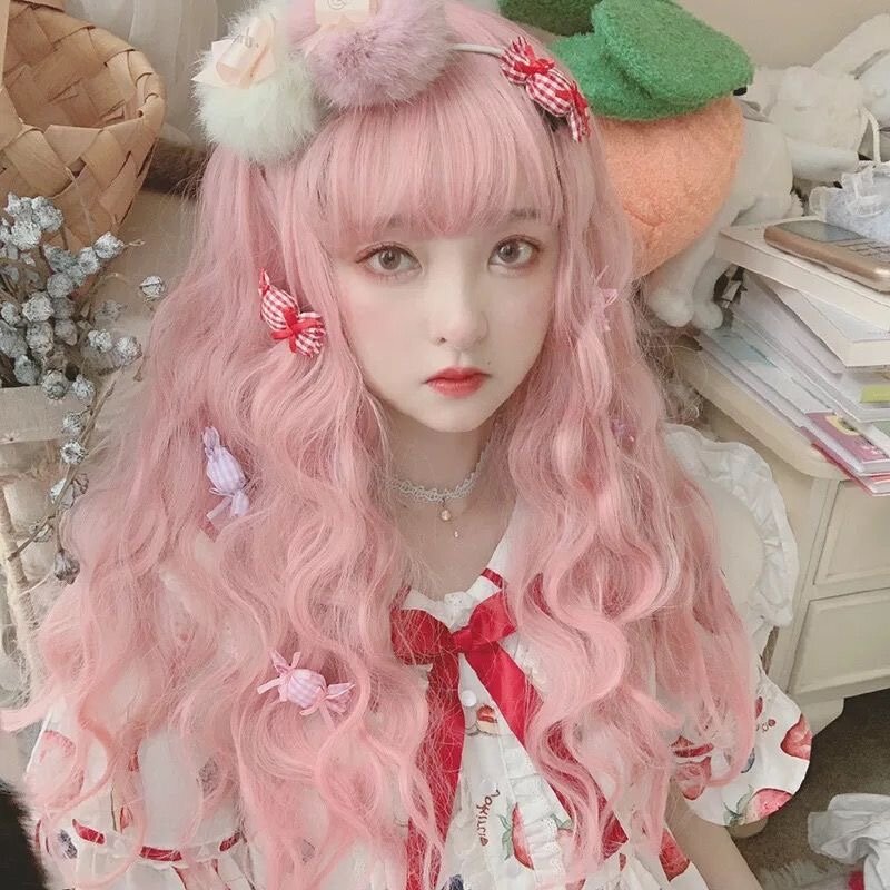 Synthetic Hair Long Wave Black And Pink Lolita Wigs For Women Cosplay Wig With Bangs Halloween Christmas Heat Resistant