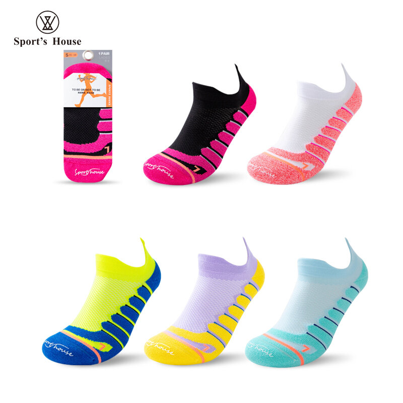 Sports house-meias femininas, meias de barco, fundo de toalha, malha, absorção, suor, respirável, antiderrapante, maratona, corrida
