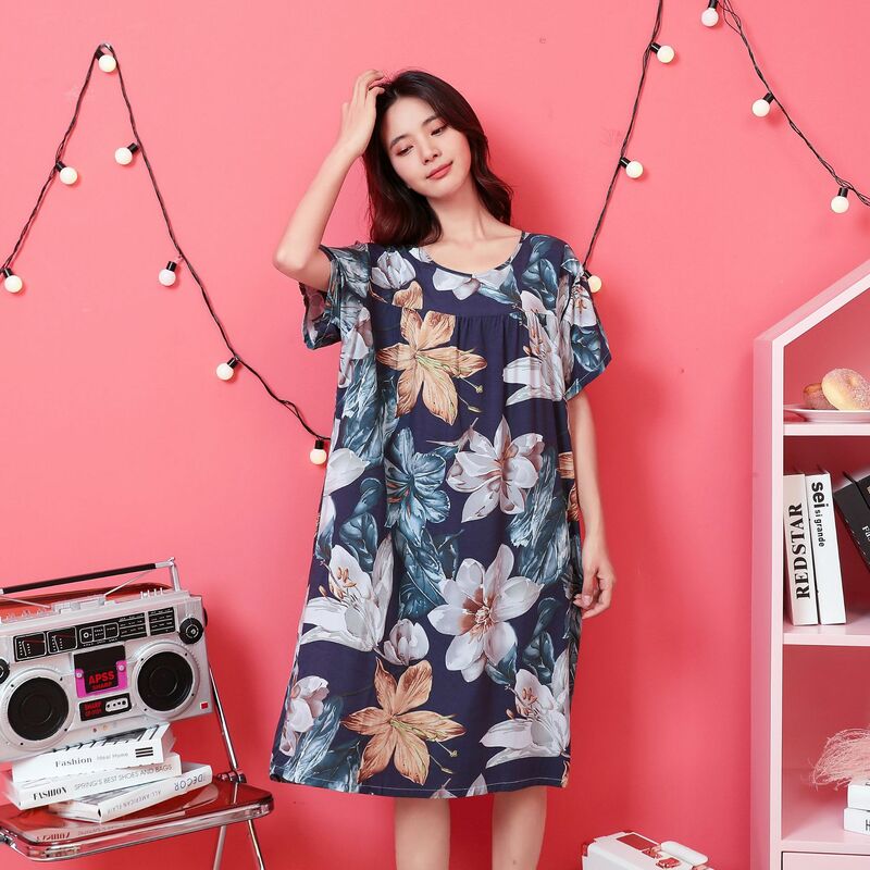 Summer One Piece Dress Sleepwear Nightgown For Sleeping Woman Night Wear Printing Home Wear Dress conjunto ropa interior mujer
