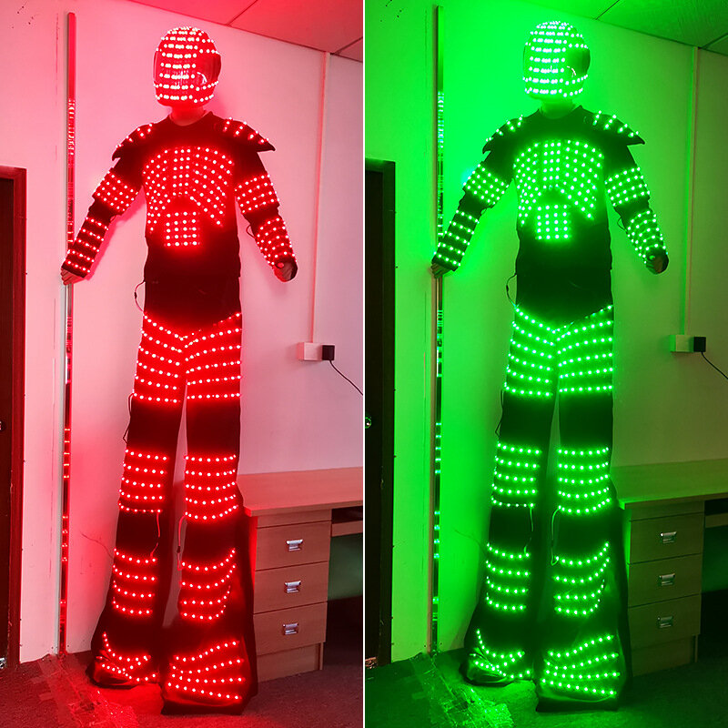 LED świecący kostium na szczudłach parada mężczyzn Robot Cosplay rozświetla odzież karnawałowy strój na ubrania imprezowe