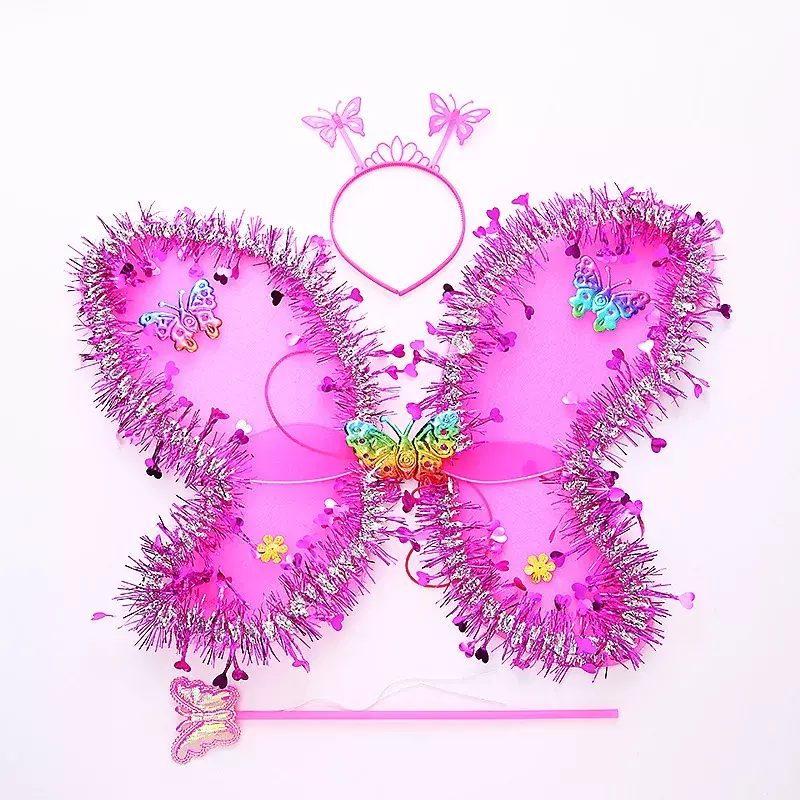 Heiße 3 teile/satz Mädchen Schmetterling Fee Flügel Fee Kostüm funkeln Prinzessin Flügel Party Kleinkind verkleiden Fee Flügel Kostüm Requisiten