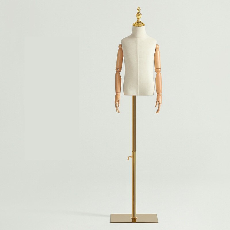 Mannequin demi-corps en tissu pour enfants, bras en bois et en plastique, support en fer, torse de hanche pour fenêtre, présentoir de vêtements