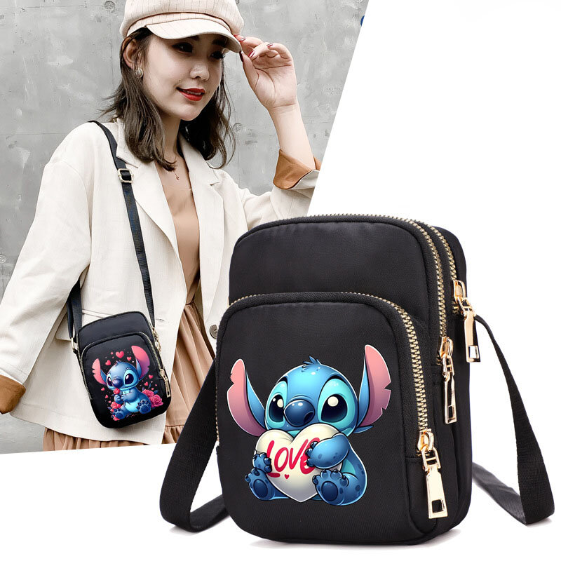 Disney Lilo & Stitch กระเป๋าเงินสำหรับผู้หญิงกระเป๋า Tali bahu สะพายข้างสำหรับผู้หญิงกระเป๋าใต้วงแขนวัยรุ่น