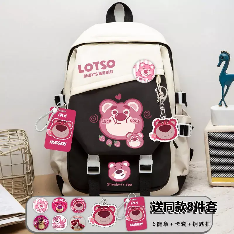 Sanrio-mochila escolar de oso de fresa para estudiantes, bonita mochila impermeable de gran capacidad, informal de dibujos animados de Anime, nueva