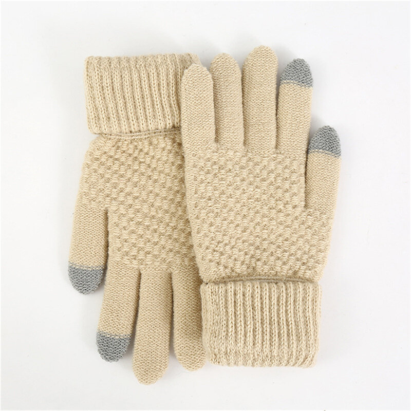 Rękawiczki zimowe do ekranów dotykowych kobiet mężczyzn ciepłe grube elastyczne dzianiny pełne mitenki